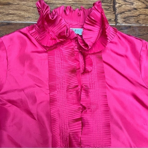 Soft surroundings silk pleated popover ruffled blouse - Picture 5 of 6